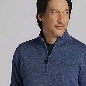 Joseph Abboud warm comfy wool 1/4 zip blue Preppy Classic sweater L